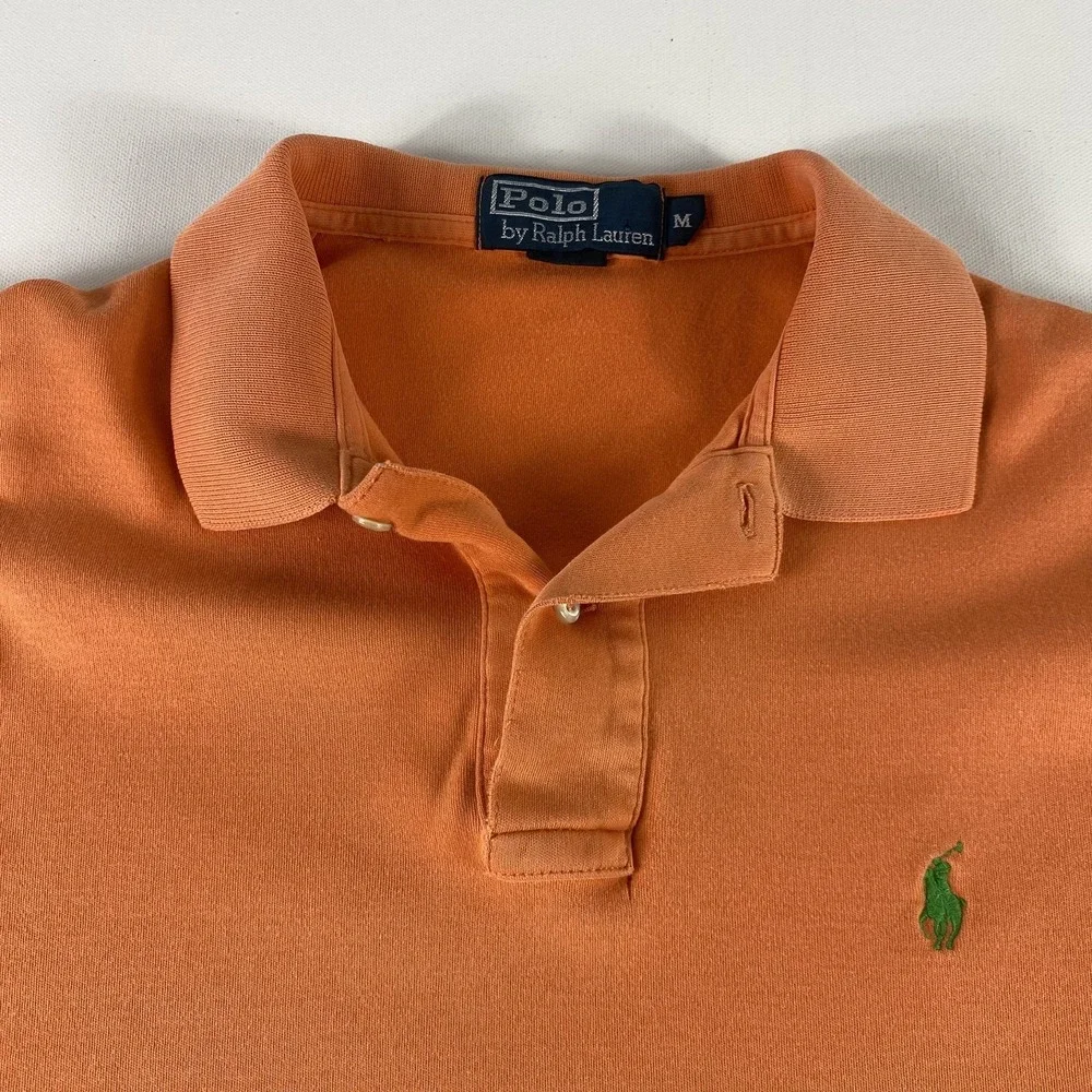 Ralph‎ Lauren Polo Shirt Mens Medium Orange Faded Classic Fit Short Sleeve